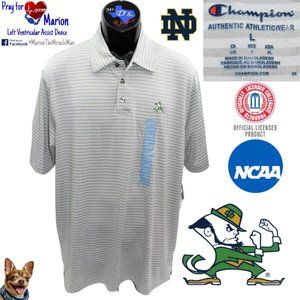 🏈🍀NEW Champion L Grey Striped Norte Dame Polo: Irish Pride & Style! 🍀🏈